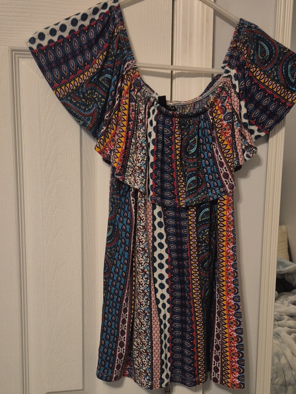 Boho Off-Shoulder Multicolor Women's Blouse